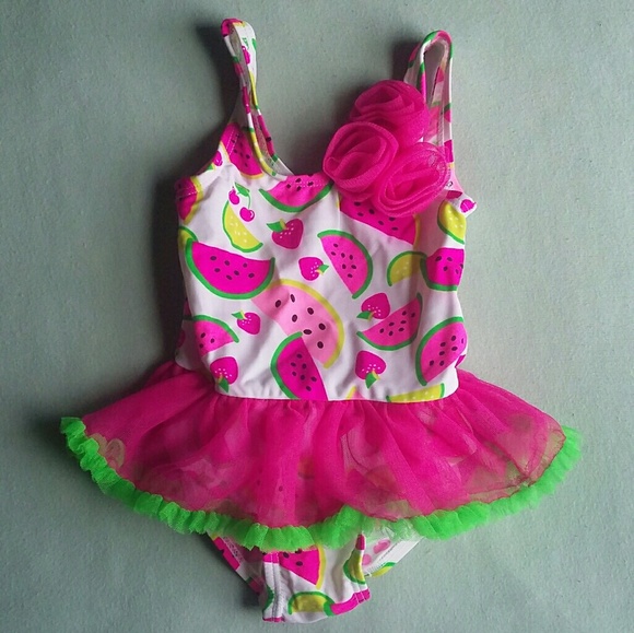 Other - Girls Pink Fruity Bathing Swim Suit Size 12 Months